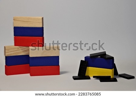 Some blocks represent the flags of Russia and Ukraine.