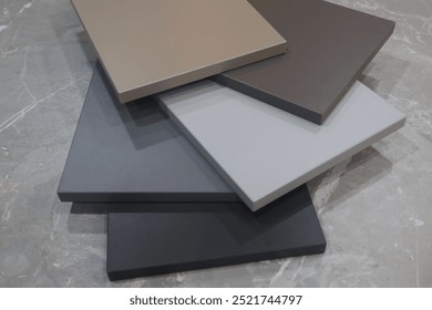 Some boards with different colour types of melamine faced chipboard