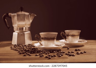 Some coffee beans and cups