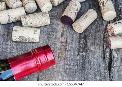 Some corks with a bottle
