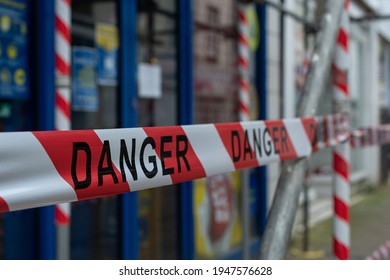 Some danger tape and scaffolding.