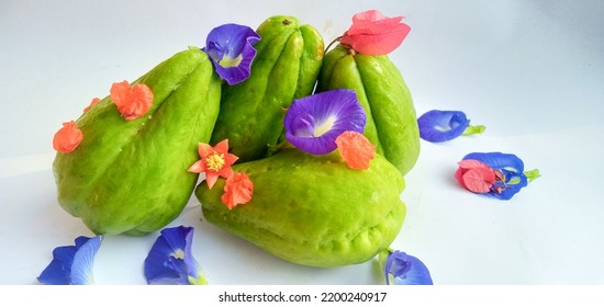 Some Of Flower On Fresh Green Coyote Isolated On White.