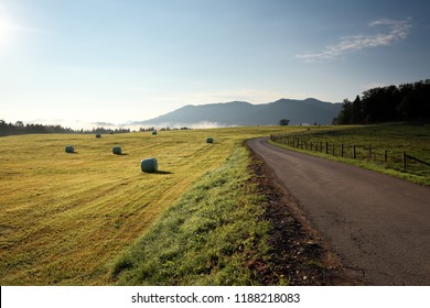 Some Hey Bale On A Green Field In Bavaria