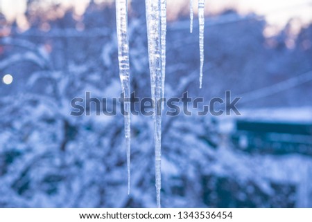 some icicles hanging an the roff at spring