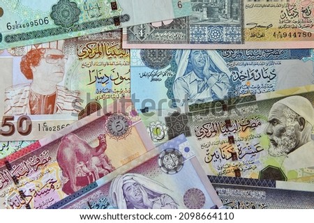 some Libyan banknotes from the time of Gadaffi