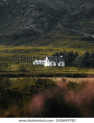 Similar – Image, Stock Photo Hiker reaches hut in evening sun tide