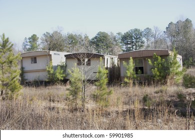 Some Old Mobile Home Trailer Houses In The Horizontal Format With Copy Space.