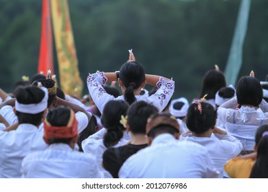 Some People Who Are Doing The Ritual Of Worshiping Hindu Religion In Bali.
