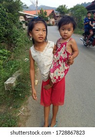 Some Remote Village  Laos -  05 05 2016: Child Poverty In Some Remote Village In Norther Laos. Livelihoods Of People Living In Poverty In South East Asia.