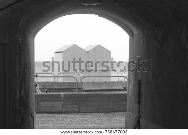 Some Sea Cabins Viewed Through Underpass Royalty Free Stock Image