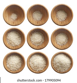 Some Variants Of Wooden Bowl With Rice