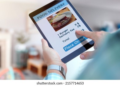 Someone Is Ordering  Food On  The Internet Using An App, Restaurant Meals Delivery Online