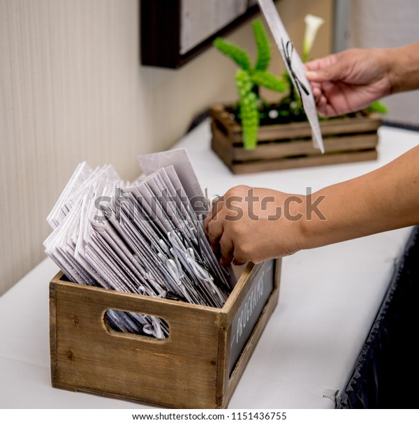 Someone Taking Wedding Program Box Labeled Stock Photo Edit Now