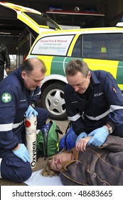 SOMEREST, UK - MARCH 2009: A Rapid Response Paramedic Demonstration Is Conducted On March 6, 2009 In Somerset, UK.