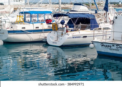 SOMERSET,BERMUDA - MAY 5,2011: Fishing Boats And Water Reflections At Royal Navy Dockyard Marina, Near Somerset In Bermuda Island.