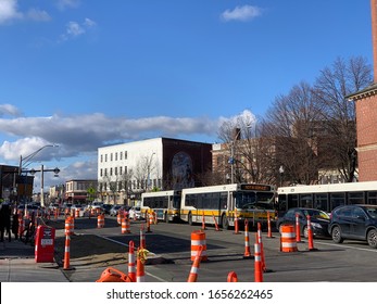 Somerville MA USA - Circa Feb 2020 - Union Square In Somerville