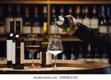 Sommelier Pouring Sparkling Wine in Cellar