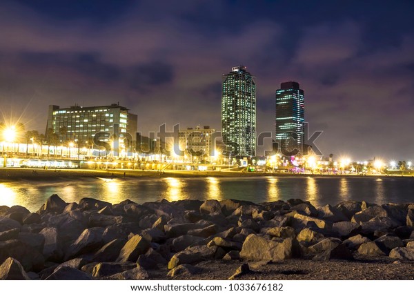 Somorrostro Beach Summer Night Barcelona Spain Stock Photo Edit Now 1033676182