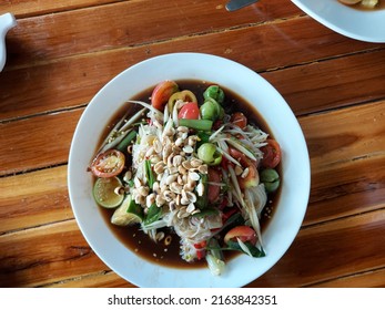 Somtum  Papaya Salad Testy Diet Cooked Shrimp Salad Chinese Rice Noodle Salad