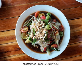 Somtum  Papaya Salad Testy Diet Cooked Shrimp Salad Chinese Rice Noodle Salad