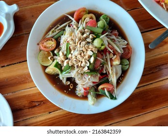 Somtum  Papaya Salad Testy Diet Cooked Shrimp Salad Chinese Rice Noodle Salad