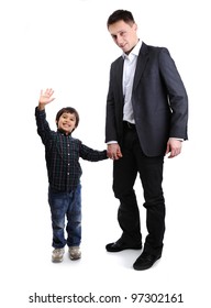 Son And Father, Child And Adult Standing, Full Body