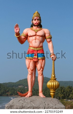 The son of the wind god Vayu Hanuman. Devotee of Rama and hero of the Ramayana. Vertical photo in full growth.