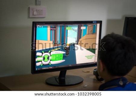 Songkhla Thailand February 24 2018 Boy Stock Photo Edit Now - songkhla thailand february 24 2018 boy playing roblox on pc vilgax