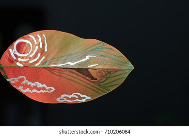 The Sonic Boom From The Plane  Painting On Green Leaf On Red Light And Black Background