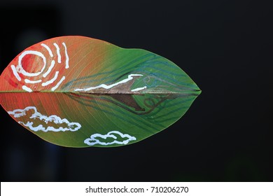 The Sonic Boom From The Plane  Painting On Green Leaf On Red Light And Black Background