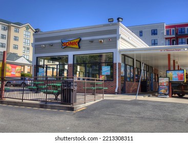 Sonic Drive In Fast Food Restaurant Features Orders Delivered By Carhops, Lynnfield Massachusetts USA, October 11 2022