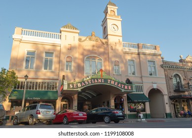 SONOMA, CALIFORNIA - April 2, 2016 - The Sebastiani Theatre In Downtown Sonomia, California Is A Centerpiece Of The Historic Old West Town.