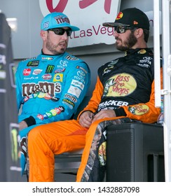 SONOMA, CALIFORNIA - JUNE 23, 2019: Kyle Busch (left) And Martin Truex, Jr., Talk Before The Toyota/Save Mart 350 At Sonoma Raceway. Truex Won The Race, Holding Off Busch, Who Finished Second.