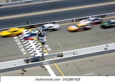 SONOMA, CALIFORNIA - JUNE 23, 2019: Green Flag At The Start Of The Toyota/Save Mart 350 At Sonoma Raceway. Martin Truex, Jr., Won The Race, Holding Off Kyle Busch In The Last Laps.