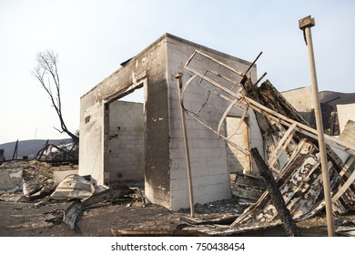 SONOMA, CALIFORNIA/ USA - OCT 16, 2017: Burned Remains Of The 100-year-old Stornetta Dairy Complex, East Of Sonoma. Fires In California Have Burned Over 220,000 Acres And Destroyed 5700 Structures.