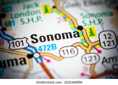 Sonoma. California. USA On A Map.