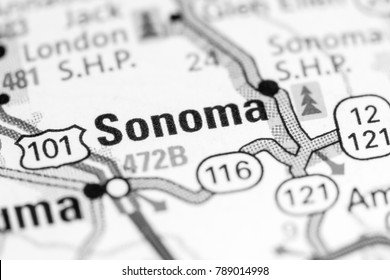 Sonoma. California. USA On A Map.