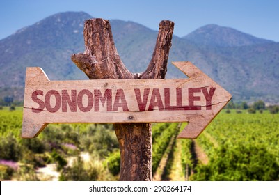 Sonoma Valley Wooden Sign With Winery Background