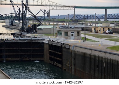 Soo Locks At St. Marys River In Sault Ste. Marie, Michigan