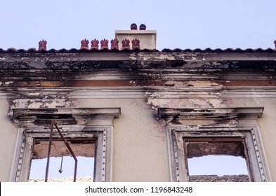 Soot From Smoke  Fire Damaged Wall And Window, Classic Building 