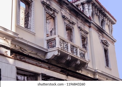 Soot From Smoke  Fire Damaged Wall And Window, Classic Building 