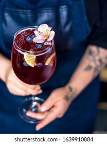 Sophisticated Alcoholic Cocktail, Bar On The Wooden Bar Counter