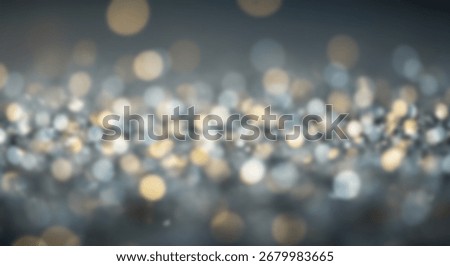 A sophisticated backdrop showcasing a shimmering array of soft, muted gold and silver bokeh lights, creating a festive and elegant visual effect.