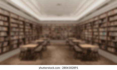 A sophisticated library interior featuring long rows of bookshelves filled with books, complemented by elegant wooden tables and chairs for reading and study. Exudes a classic academic atmosphere.