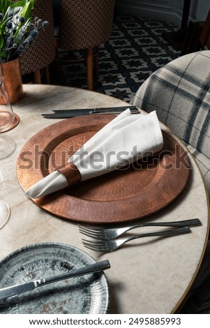 Similar – Image, Stock Photo Elegant dining experience with gourmet salad and grill