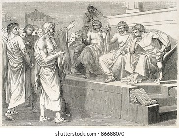 Sophocles accused by his sons, old illustration. Created by Michel, published on L'Illustration, Journal Universel, Paris, 1860