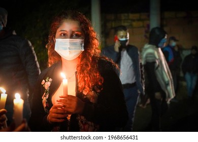 SOPO, COLOMBIA - 18 2021 -  Demonstrations In Colombia Because Of The Government Of President Duque And Alvaro Uribe Velez People Tired Of Corruption Take To The Streets To Protest