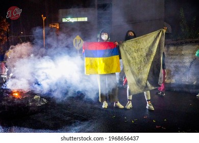 SOPO, COLOMBIA - 18 2021 -  Demonstrations In Colombia Because Of The Government Of President Duque And Alvaro Uribe Velez People Tired Of Corruption Take To The Streets To Protest