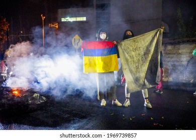 SOPO, COLOMBIA - 18 2021 -  Demonstrations In Colombia Because Of The Government Of President Duque And Alvaro Uribe Velez People Tired Of Corruption Take To The Streets To Protest