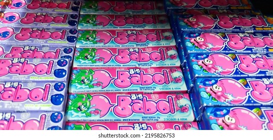 Soppeng, Indonesia - August 2022: Big Babol, Indonesian Chewing Gum On Supermarket Shelf For Sale.